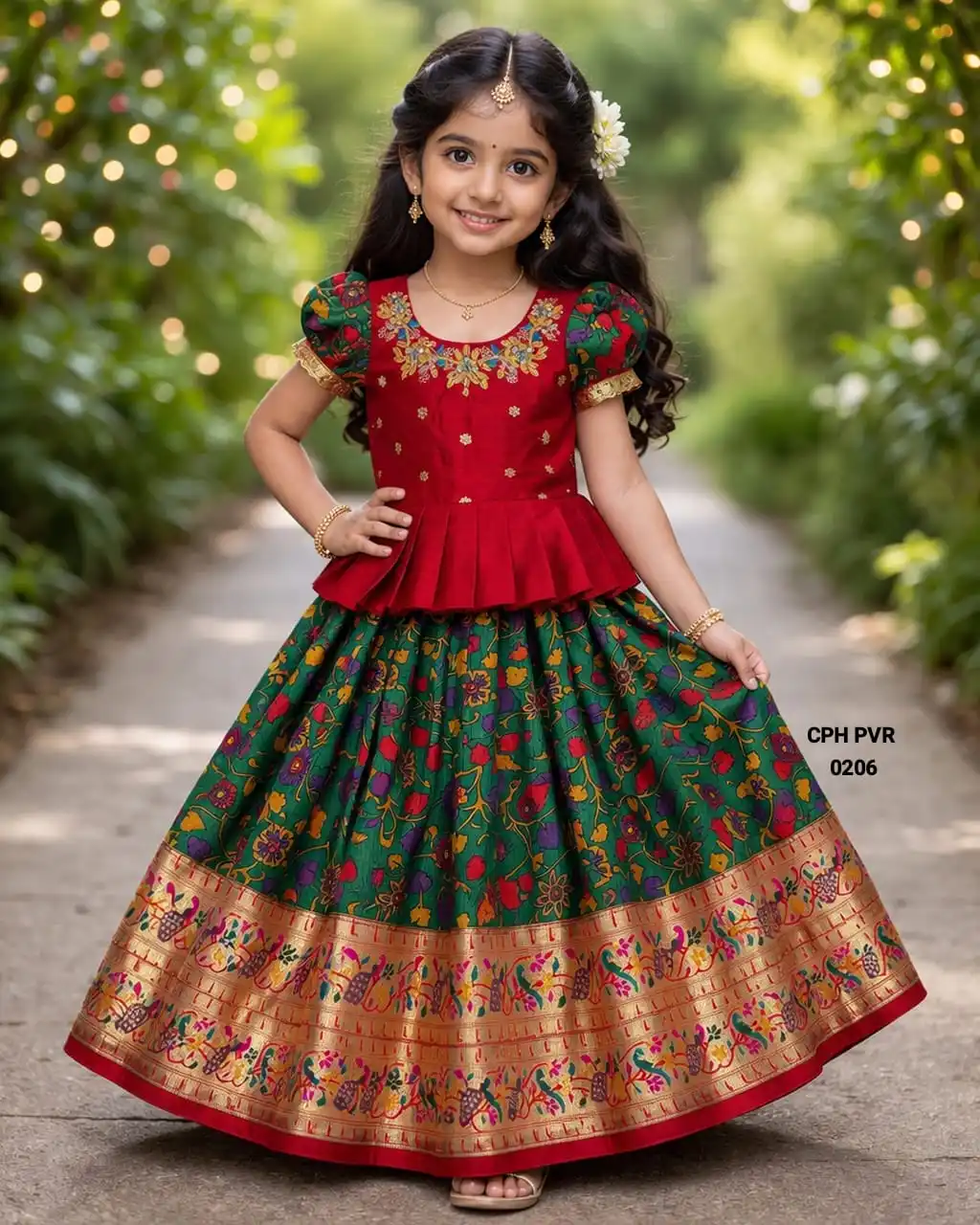 Maroon and Green Kids Pattu Pavadai Sattai
